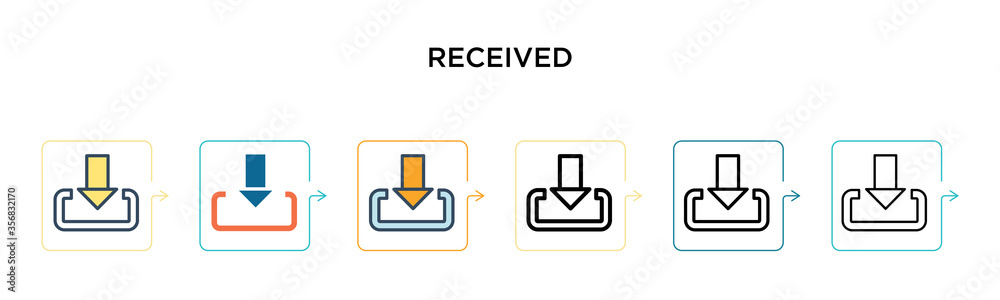Received vector icon in 6 different modern styles. Black, two colored received icons designed in filled, outline, line and stroke style. Vector illustration can be used for web, mobile, ui Received vector icon in 6 different modern styles. Black, two colored received icons designed in filled, outline, line and stroke style. Vector illustration can be used for web, mobile, ui