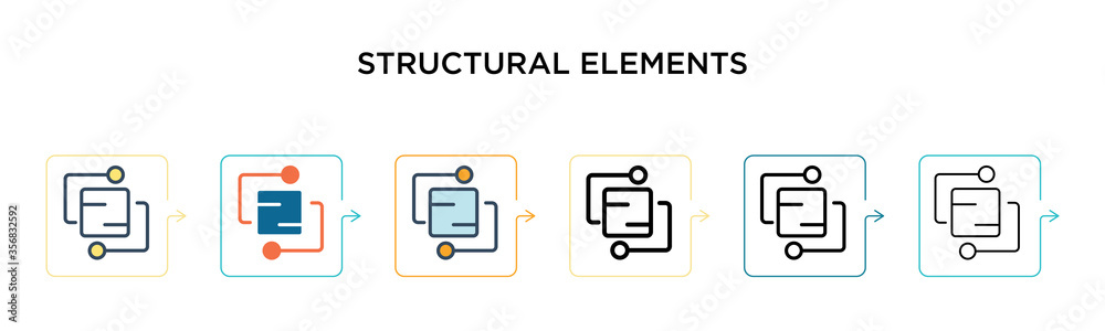 Structural elements vector icon in 6 different modern styles. Black, two colored structural elements icons designed in filled, outline, line and stroke style. Vector illustration can be used for web, Structural elements vector icon in 6 different modern styles. Black, two colored structural elements icons designed in filled, outline, line and stroke style. Vector illustration can be used for web,