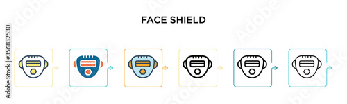 Face shield vector icon in 6 different modern styles. Black, two colored face shield icons designed in filled, outline, line and stroke style. Vector illustration can be used for web, mobile, ui photo