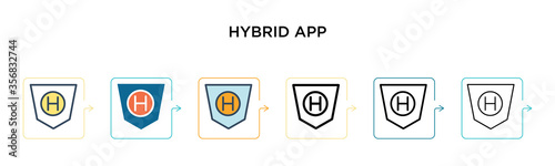 Hybrid app vector icon in 6 different modern styles. Black, two colored hybrid app icons designed in filled, outline, line and stroke style. Vector illustration can be used for web, mobile, ui