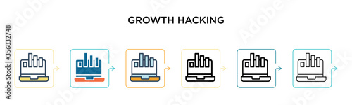 Growth hacking vector icon in 6 different modern styles. Black, two colored growth hacking icons designed in filled, outline, line and stroke style. Vector illustration can be used for web, mobile, ui