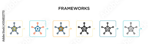 Frameworks vector icon in 6 different modern styles. Black, two colored frameworks icons designed in filled, outline, line and stroke style. Vector illustration can be used for web, mobile, ui