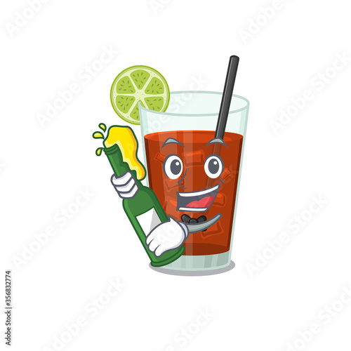 caricature design concept of cuba libre cocktail cheers with bottle of beer