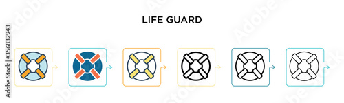 Life guard vector icon in 6 different modern styles. Black, two colored life guard icons designed in filled, outline, line and stroke style. Vector illustration can be used for web, mobile, ui