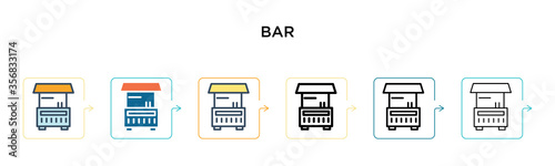 Bar vector icon in 6 different modern styles. Black, two colored bar icons designed in filled, outline, line and stroke style. Vector illustration can be used for web, mobile, ui