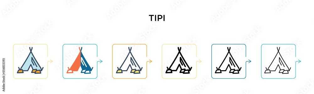 Tipi vector icon in 6 different modern styles. Black, two colored tipi icons designed in filled, outline, line and stroke style. Vector illustration can be used for web, mobile, ui Tipi vector icon in 6 different modern styles. Black, two colored tipi icons designed in filled, outline, line and stroke style. Vector illustration can be used for web, mobile, ui