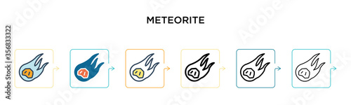 Meteorite vector icon in 6 different modern styles. Black, two colored meteorite icons designed in filled, outline, line and stroke style. Vector illustration can be used for web, mobile, ui