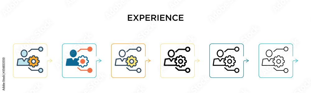 Experience vector icon in 6 different modern styles. Black, two colored experience icons designed in filled, outline, line and stroke style. Vector illustration can be used for web, mobile, ui Experience vector icon in 6 different modern styles. Black, two colored experience icons designed in filled, outline, line and stroke style. Vector illustration can be used for web, mobile, ui