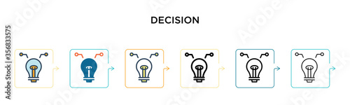 Decision vector icon in 6 different modern styles. Black, two colored decision icons designed in filled, outline, line and stroke style. Vector illustration can be used for web, mobile, ui