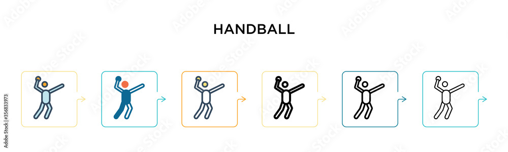 Handball vector icon in 6 different modern styles. Black, two colored handball icons designed in filled, outline, line and stroke style. Vector illustration can be used for web, mobile, ui Handball vector icon in 6 different modern styles. Black, two colored handball icons designed in filled, outline, line and stroke style. Vector illustration can be used for web, mobile, ui