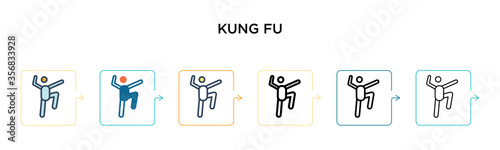 Kung fu vector icon in 6 different modern styles. Black, two colored kung fu icons designed in filled, outline, line and stroke style. Vector illustration can be used for web, mobile, ui
