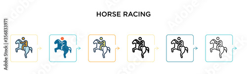 Horse racing vector icon in 6 different modern styles. Black, two colored horse racing icons designed in filled, outline, line and stroke style. Vector illustration can be used for web, mobile, ui