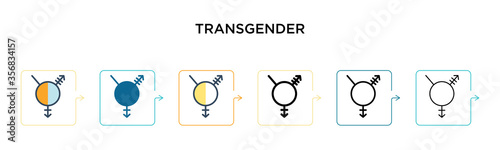 Transgender symbol vector icon in 6 different modern styles. Black, two colored transgender symbol icons designed in filled, outline, line and stroke style. Vector illustration can be used for web,