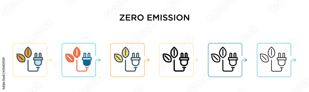 Fototapeta premium Zero emission vector icon in 6 different modern styles. Black, two colored zero emission icons designed in filled, outline, line and stroke style. Vector illustration can be used for web, mobile, ui