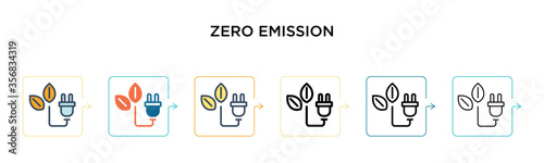Zero emission vector icon in 6 different modern styles. Black, two colored zero emission icons designed in filled, outline, line and stroke style. Vector illustration can be used for web, mobile, ui