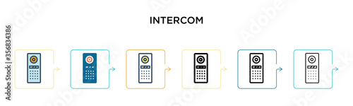 Intercom vector icon in 6 different modern styles. Black, two colored intercom icons designed in filled, outline, line and stroke style. Vector illustration can be used for web, mobile, ui