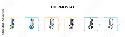 Thermostat vector icon in 6 different modern styles. Black, two colored thermostat icons designed in filled, outline, line and stroke style. Vector illustration can be used for web, mobile, ui
