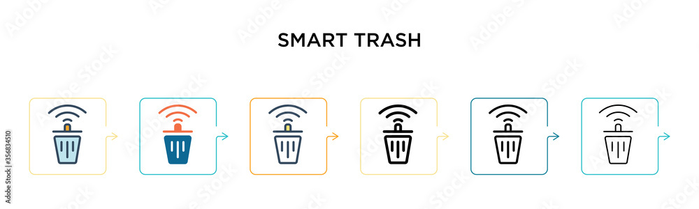 Smart trash vector icon in 6 different modern styles. Black, two colored smart trash icons designed in filled, outline, line and stroke style. Vector illustration can be used for web, mobile, ui Smart trash vector icon in 6 different modern styles. Black, two colored smart trash icons designed in filled, outline, line and stroke style. Vector illustration can be used for web, mobile, ui