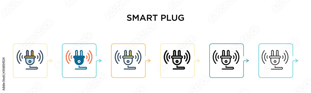 Smart plug vector icon in 6 different modern styles. Black, two colored smart plug icons designed in filled, outline, line and stroke style. Vector illustration can be used for web, mobile, ui Smart plug vector icon in 6 different modern styles. Black, two colored smart plug icons designed in filled, outline, line and stroke style. Vector illustration can be used for web, mobile, ui