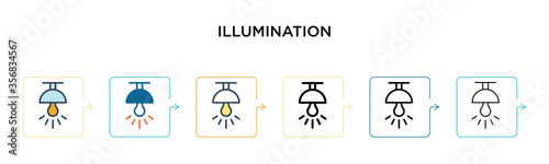 Illumination vector icon in 6 different modern styles. Black, two colored illumination icons designed in filled, outline, line and stroke style. Vector illustration can be used for web, mobile, ui