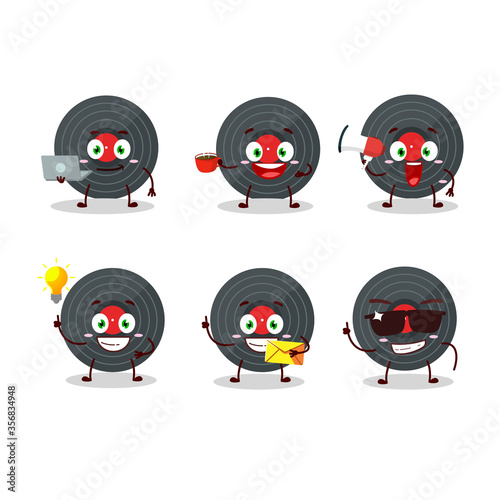 Vynil record cartoon character with various types of business emoticons