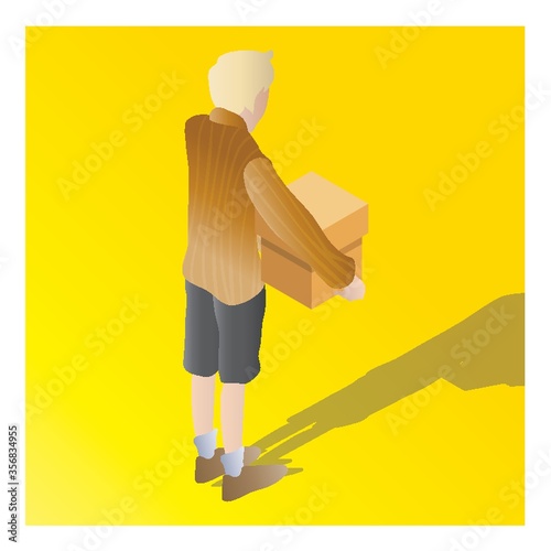 isometric of a boy holding carton