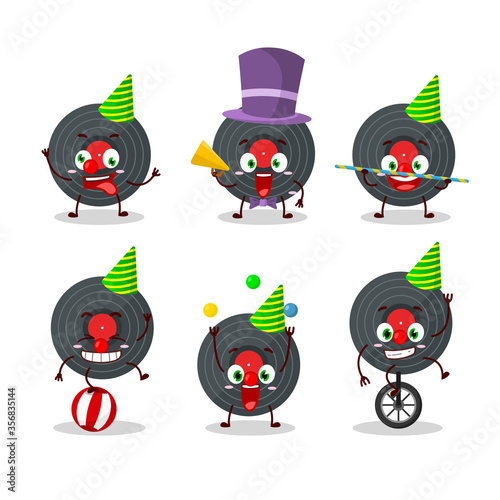 Cartoon character of vynil record with various circus shows