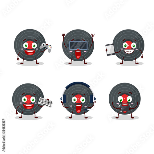 Vynil record cartoon character are playing games with various cute emoticons