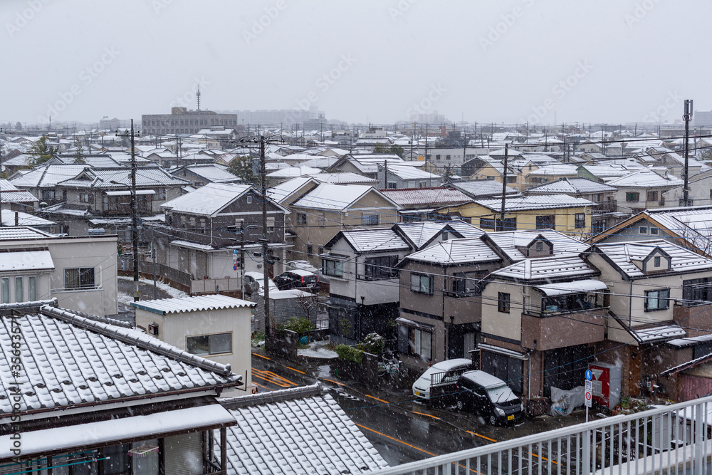 Snowy townscape of western Tokyo