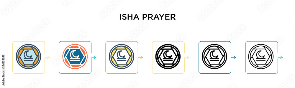 Isha Lettering Isha prayer vector icon in 6 different modern styles. Black, two ...