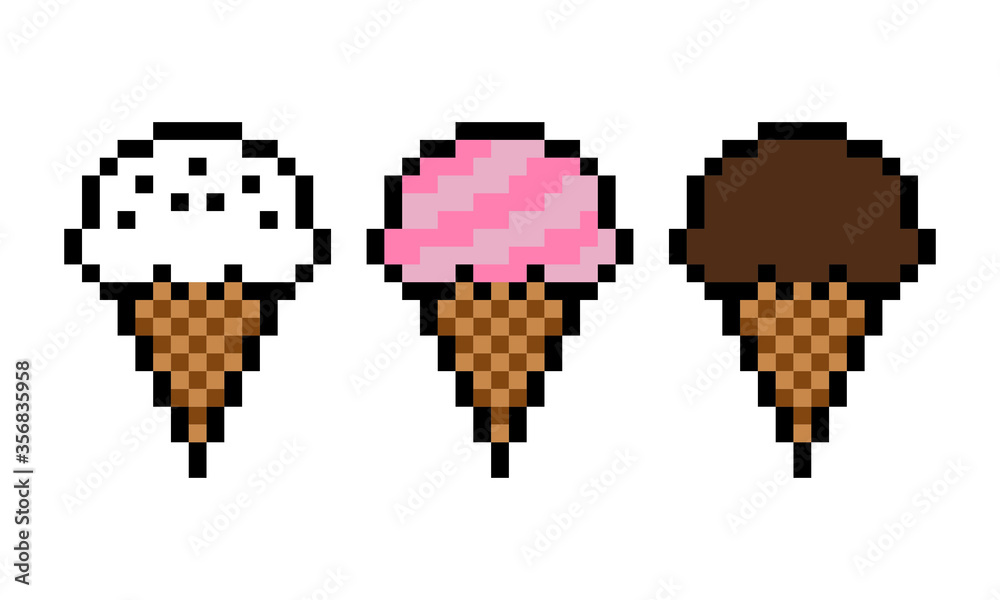 8 bit Pixel ice cream set image. food in Vector Illustration of pixel