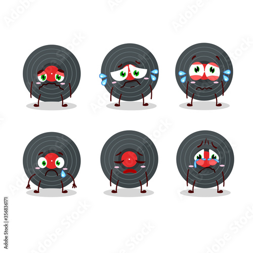 Vynil record cartoon character with sad expression
