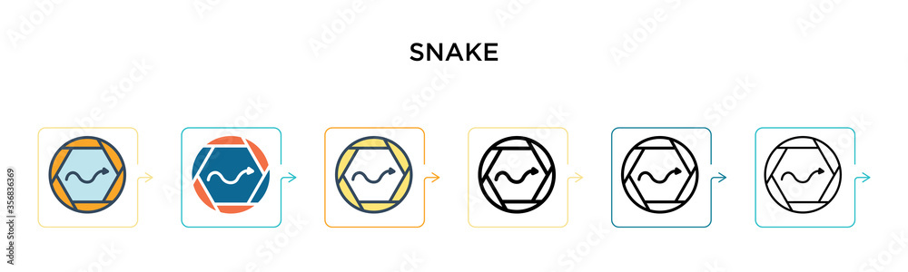 Snake sign vector icon in 6 different modern styles. Black, two colored snake sign icons designed in filled, outline, line and stroke style. Vector illustration can be used for web, mobile, ui Snake sign vector icon in 6 different modern styles. Black, two colored snake sign icons designed in filled, outline, line and stroke style. Vector illustration can be used for web, mobile, ui