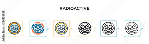 Radioactive signal vector icon in 6 different modern styles. Black, two colored radioactive signal icons designed in filled, outline, line and stroke style. Vector illustration can be used for web,
