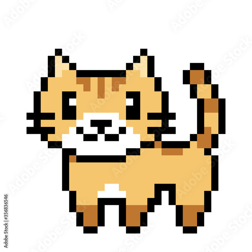 8 bit pixel cat image. kitten in vector Illustration