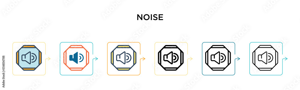 Noise vector icon in 6 different modern styles. Black, two colored noise icons designed in filled, outline, line and stroke style. Vector illustration can be used for web, mobile, ui Noise vector icon in 6 different modern styles. Black, two colored noise icons designed in filled, outline, line and stroke style. Vector illustration can be used for web, mobile, ui