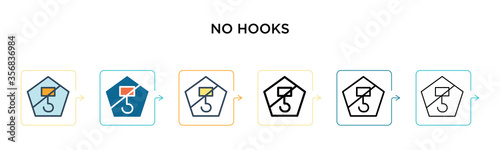 No hooks vector icon in 6 different modern styles. Black, two colored no hooks icons designed in filled, outline, line and stroke style. Vector illustration can be used for web, mobile, ui