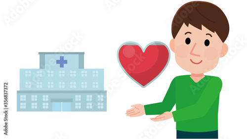 病院　献血する男性　イラスト