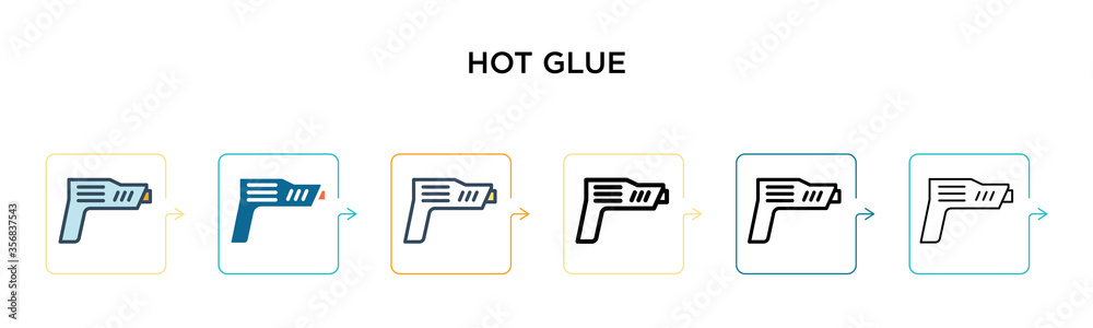 Hot glue vector icon in 6 different modern styles. Black, two colored hot glue icons designed in filled, outline, line and stroke style. Vector illustration can be used for web, mobile, ui