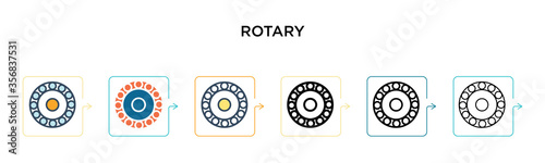 Rotary vector icon in 6 different modern styles. Black, two colored rotary icons designed in filled, outline, line and stroke style. Vector illustration can be used for web, mobile, ui