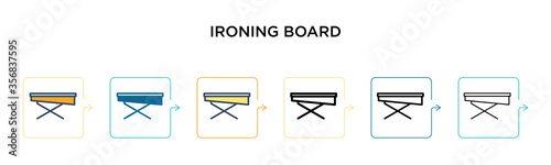 Ironing board vector icon in 6 different modern styles. Black, two colored ironing board icons designed in filled, outline, line and stroke style. Vector illustration can be used for web, mobile, ui