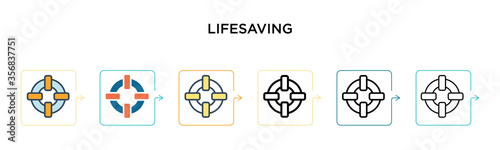 Lifesaving vector icon in 6 different modern styles. Black, two colored lifesaving icons designed in filled, outline, line and stroke style. Vector illustration can be used for web, mobile, ui