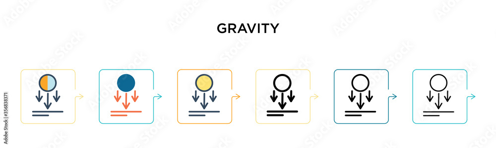 Gravity vector icon in 6 different modern styles. Black, two colored gravity icons designed in filled, outline, line and stroke style. Vector illustration can be used for web, mobile, ui Gravity vector icon in 6 different modern styles. Black, two colored gravity icons designed in filled, outline, line and stroke style. Vector illustration can be used for web, mobile, ui