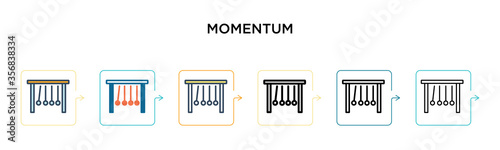 Momentum vector icon in 6 different modern styles. Black, two colored momentum icons designed in filled, outline, line and stroke style. Vector illustration can be used for web, mobile, ui