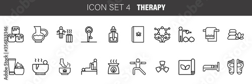 Set of rehabilitation, therapy icons. Thin line, psychotherapy and physiotherapy. Vector illustration