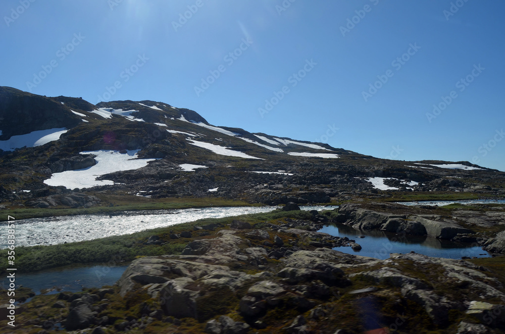 Railway travel in Norway.Views in the train. Flamsban. The Bergen - Oslo train. Norway