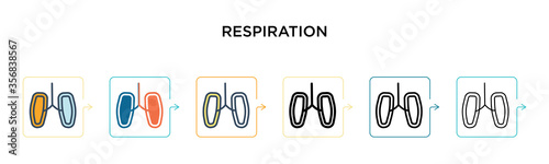 Respiration vector icon in 6 different modern styles. Black, two colored respiration icons designed in filled, outline, line and stroke style. Vector illustration can be used for web, mobile, ui