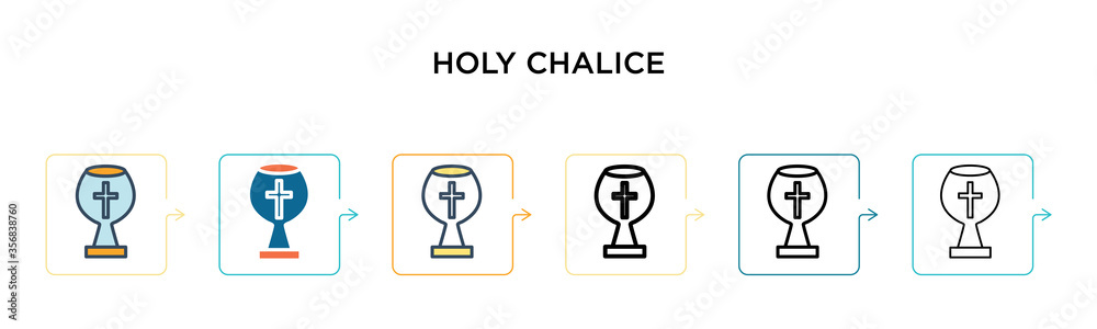 Holy chalice vector icon in 6 different modern styles. Black, two colored holy chalice icons designed in filled, outline, line and stroke style. Vector illustration can be used for web, mobile, ui Holy chalice vector icon in 6 different modern styles. Black, two colored holy chalice icons designed in filled, outline, line and stroke style. Vector illustration can be used for web, mobile, ui