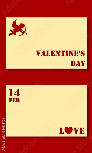 ้้Happy Valentine's day greeting postcard. /14 February Detail cupid,heart and stencil text on paper design.
