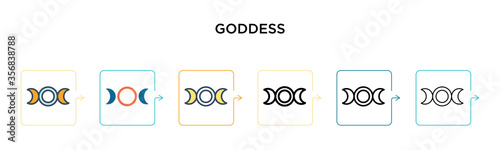 Goddess vector icon in 6 different modern styles. Black, two colored goddess icons designed in filled, outline, line and stroke style. Vector illustration can be used for web, mobile, ui